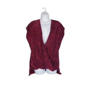 Laura Wearable Art Textured Pink Chenille Plunging Crossover Top Size Medium